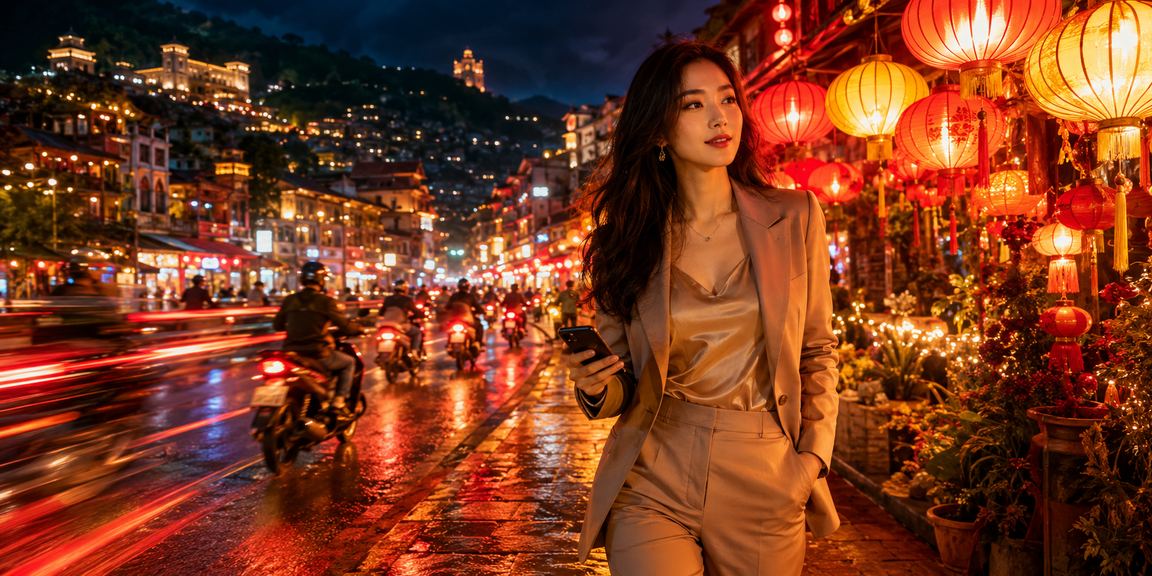 Cảnh chợ đêm Sapa với mô hình cá cược và giải trí